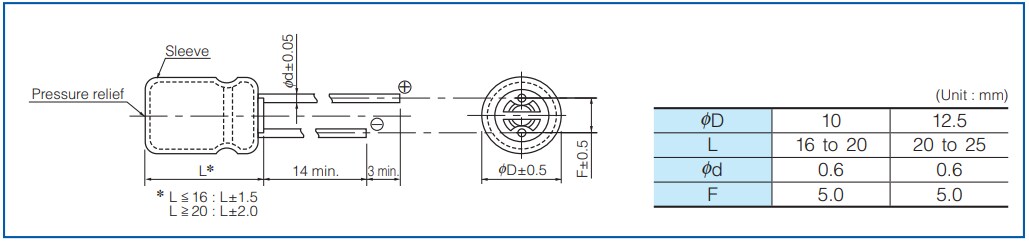 Mechanical Drawing - Panasonic Electronic Components EEU-FP Aluminum Electrolytic Capacitors